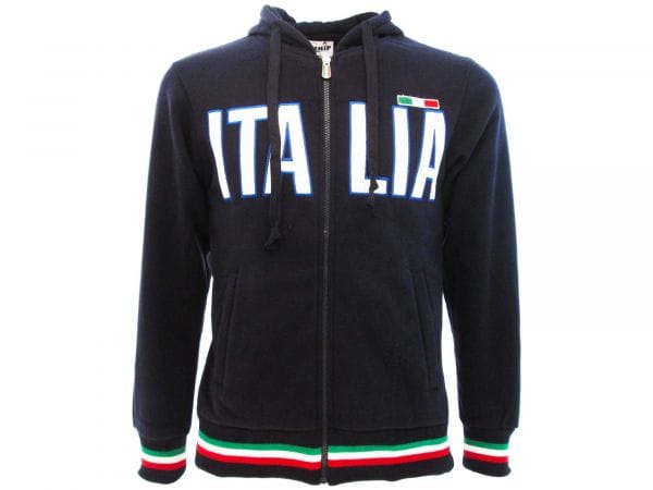 Cotton and polyester Italian black zip up hoodie, Italia hoodies for men. Clothing italian gifts for him.
